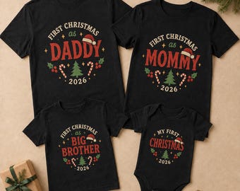 First Christmas Family Shirts 2026, Matching Mommy Daddy Big Brother Baby Outfit, Baby Bodysuit, Holiday Photo Set,Christmas Matching Shirt