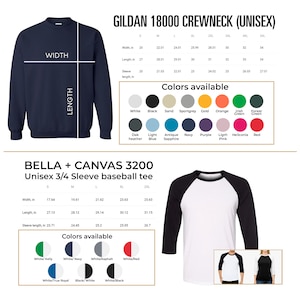 May include: A navy blue Gildan 18000 crewneck sweatshirt with size chart and colour options. The sweatshirt is available in sizes S to 5XL. The colour options include white, black, sand, sportgrey, gold, orange, Irish green, forest green, dark heather, light blue, antique sapphire, navy, purple, light pink, heliconia, and red.