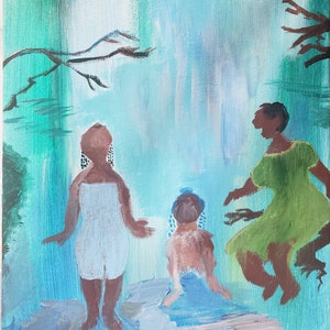 Black Women Down South and a Fulani Spirit - 11x14 Inches Acrylic Painting - Original Black Art