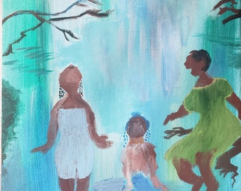 Black Women Down South and a Fulani Spirit - 11x14 Inches Acrylic Painting - Original Black Art