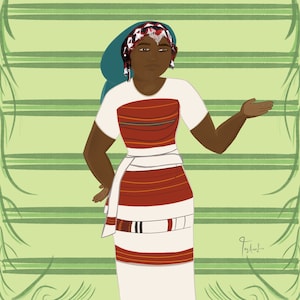Oromo Wall Art - Oromo Femme - Waaqeffata Variation | Dubartii Oromoo illustration