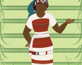 Oromo Wall Art - Oromo Femme - Waaqeffata Variation | Dubartii Oromoo illustration