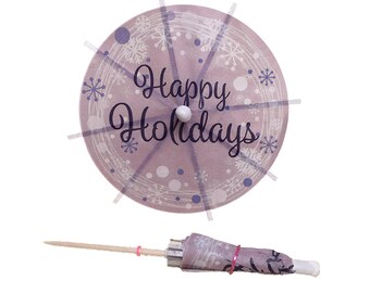 25 x Happy Holidays Cocktail Umbrellas, Handmade Paper Parasol Picks