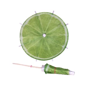 8 x Lime Slice Cocktail Umbrellas Green Drink Umbrella Handmade New Food Dessert Cake Topper Cupcake Party Paper Parasol Picks