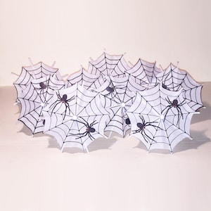 8 x Halloween Spiders Cocktail Umbrellas Drink Umbrella Handmade New Dessert Cake Topper Cupcake Tropical Luau Party Paper Parasol Picks image 8