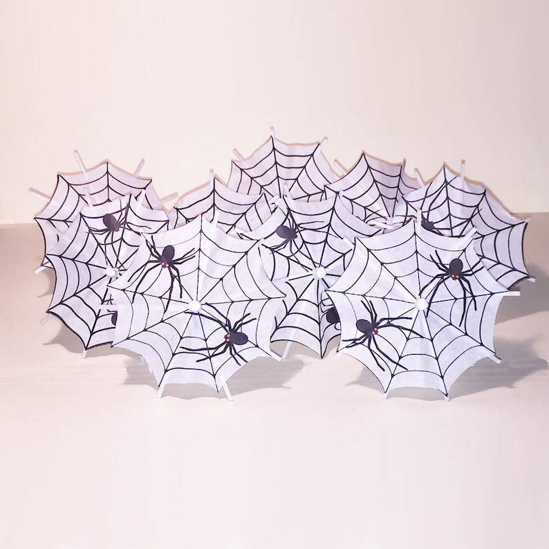 8 x Halloween Spiders Cocktail Umbrellas Drink Umbrella Handmade New Dessert Cake Topper Cupcake Tropical Luau Party Paper Parasol Picks image 8