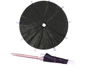 100 x Black Cocktail Umbrellas, Handmade Tiki Luau Party Decorations