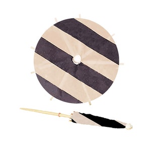 25 x Black & Tan Stripe Cocktail Umbrellas - NEW Black and Tan Striped Drink Umbrellas