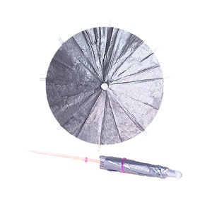 8 x Silver Satin Cocktail Umbrellas - NEW Silver Satin Drink Umbrellas