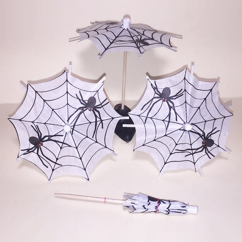 8 x Halloween Spiders Cocktail Umbrellas Drink Umbrella Handmade New Dessert Cake Topper Cupcake Tropical Luau Party Paper Parasol Picks image 3