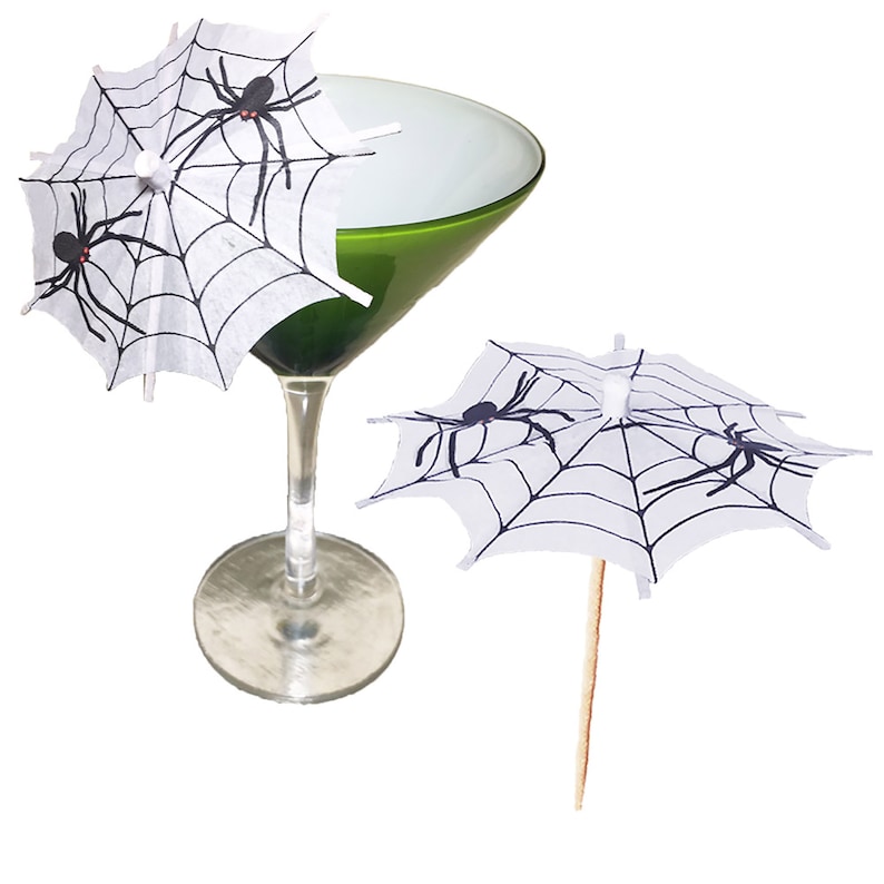 8 x Halloween Spiders Cocktail Umbrellas Drink Umbrella Handmade New Dessert Cake Topper Cupcake Tropical Luau Party Paper Parasol Picks image 5