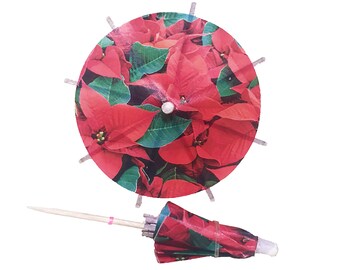 25 x Poinsettias Christmas Cocktail Umbrellas Xmas Drink Umbrella Handmade New Food Dessert Cake Topper Cupcake Party Paper Parasol Picks