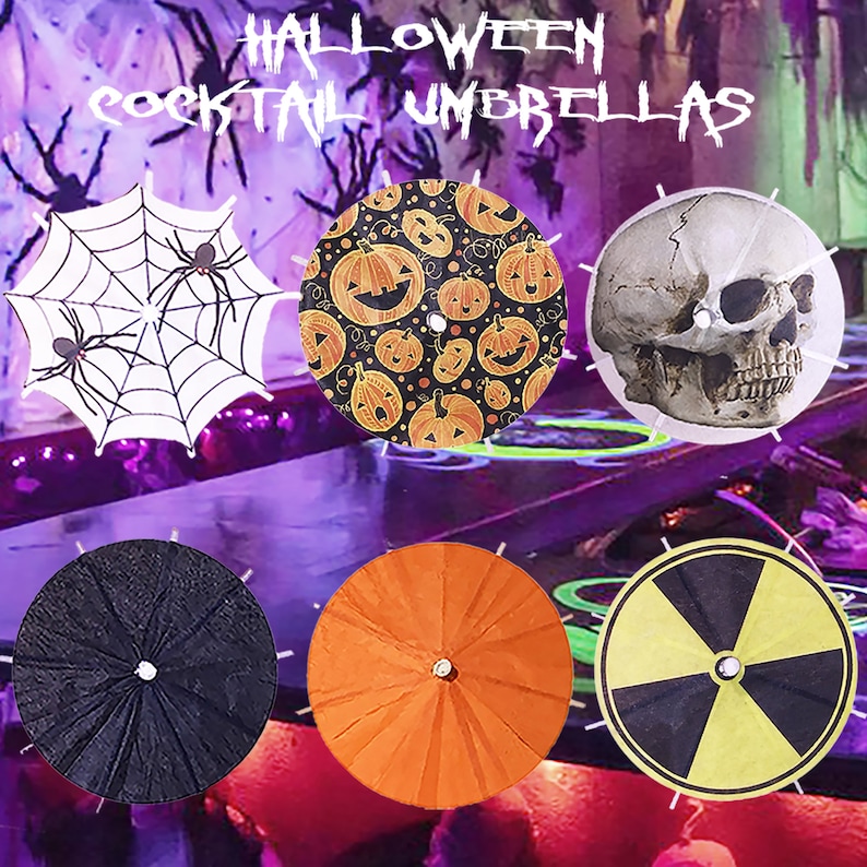 8 x Halloween Spiders Cocktail Umbrellas Drink Umbrella Handmade New Dessert Cake Topper Cupcake Tropical Luau Party Paper Parasol Picks image 4