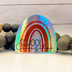 Waterproof School Counselor sticker, Rainbow Pink leopard Sticker, gifts for school counselor, elementary school counselor, mental health