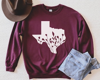 Sudadera Floral Texas, Mapa de Texas, Camisa de Texas, Camisa del Estado En casa, Camisa de Texas, Camiseta de Texas, Camisa del Estado de Texas, Camisa del Orgullo de Texas