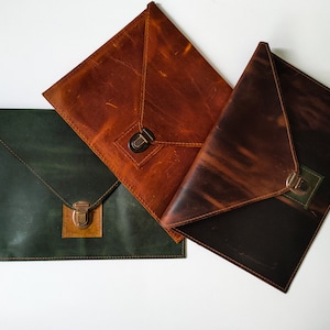 Personalized Green Leather İpad Pro Air Case Cover Sleeve,  Luxury Tablet case 12.9, 11, 10.5,9.7 Full Grain Leather Clutch,Office Document