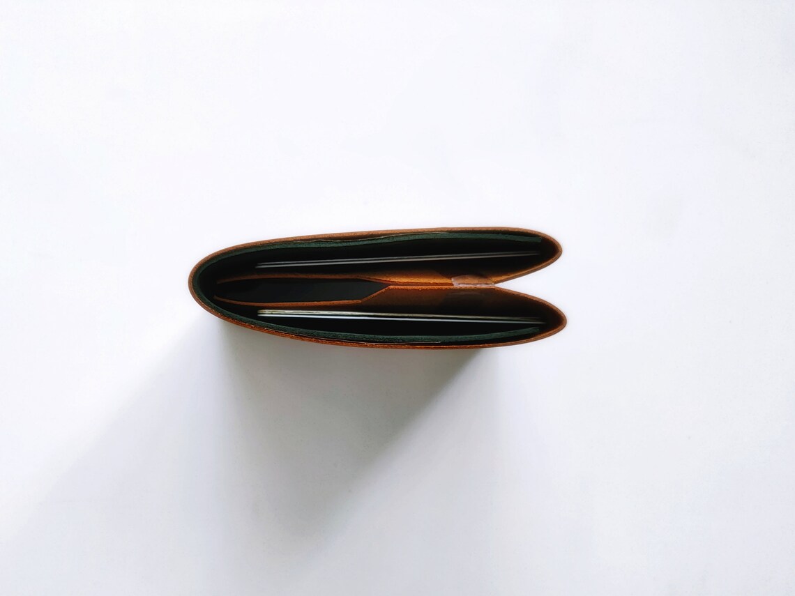 Personalized Leather Minimalist Wallet Brown Green Unisex Etsy