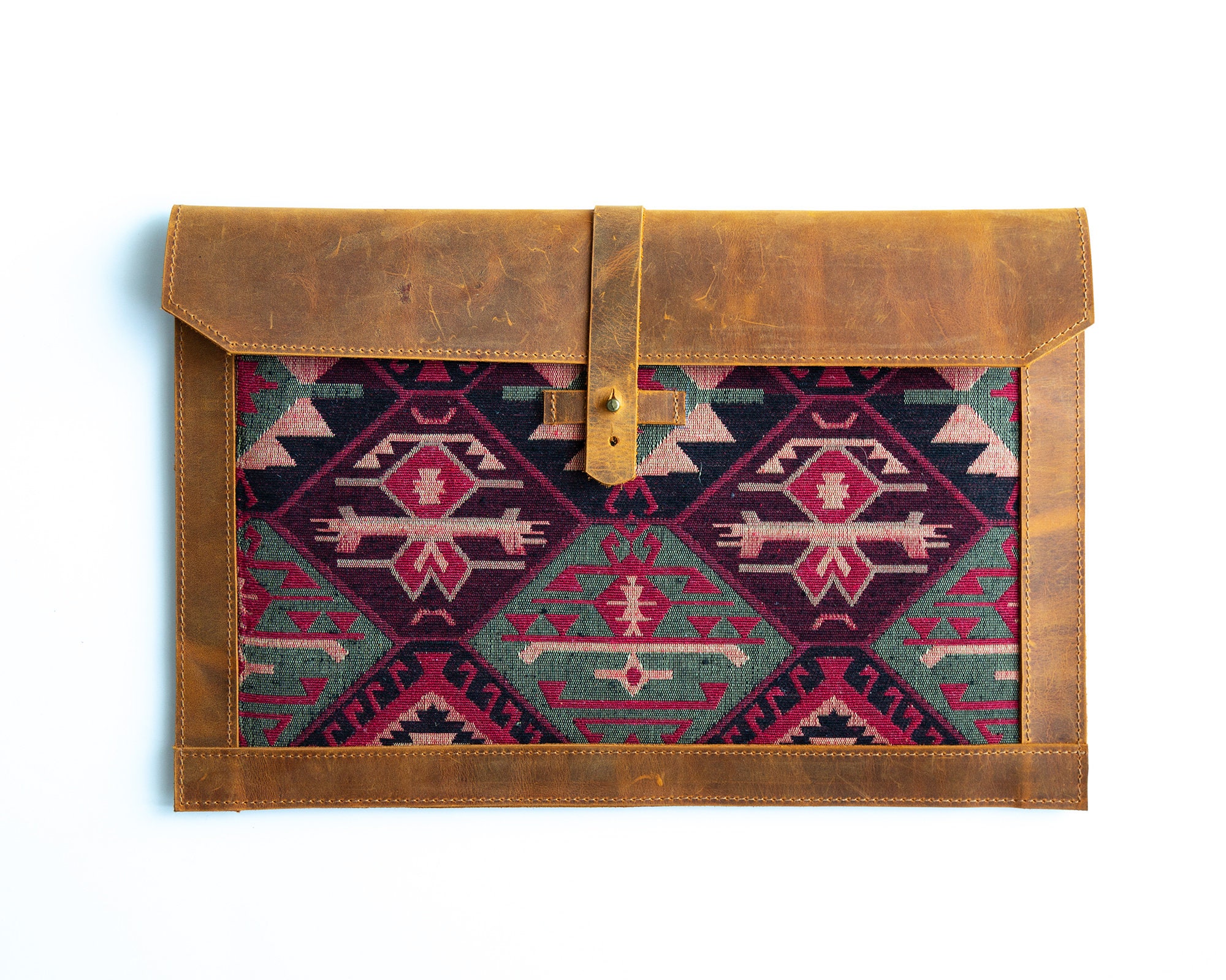 Personalized Bohemian Leather Sleeve / MacBook Pro Air 13'', 13.3'', 14", 15'' 16'', Leather Clutch, Laptop Case,  Bohemian Clutch Outdoor