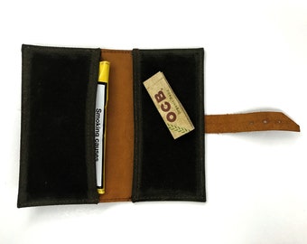 Personalized Leather tobacco pouch / Brown Tobacco Pouch / Rolling Cigarettes Case / Waxed canvas tobacco / Gift for Him Dad