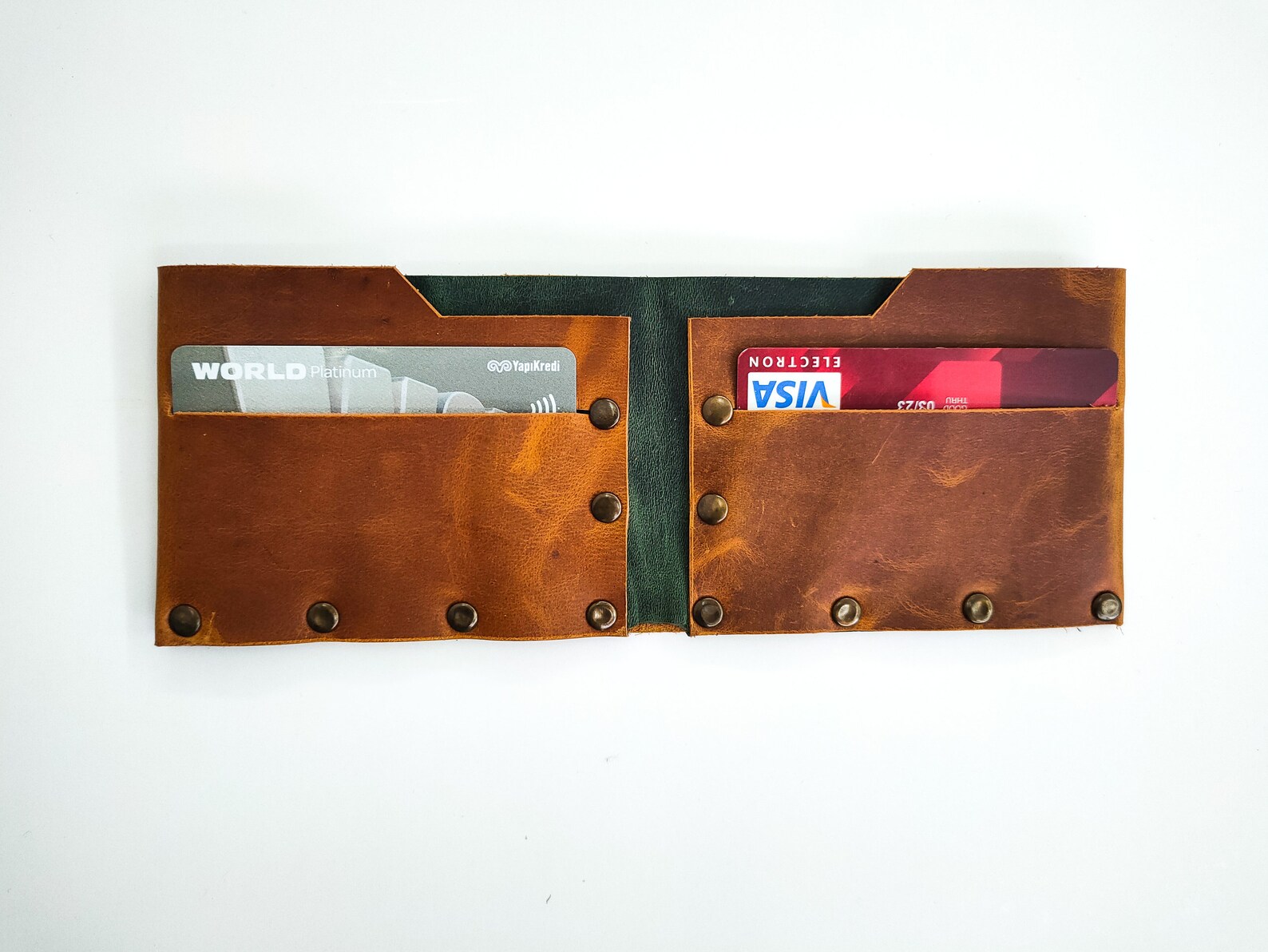 Personalized Leather Minimalist Wallet Brown Green Unisex Etsy