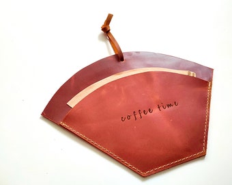 Leather Coffee Filter Paper Holder, Personalized Filter Paper Storage, Brown Green Filter Cover,Hanging, Coffee Accessory, Coffee Lover Gift