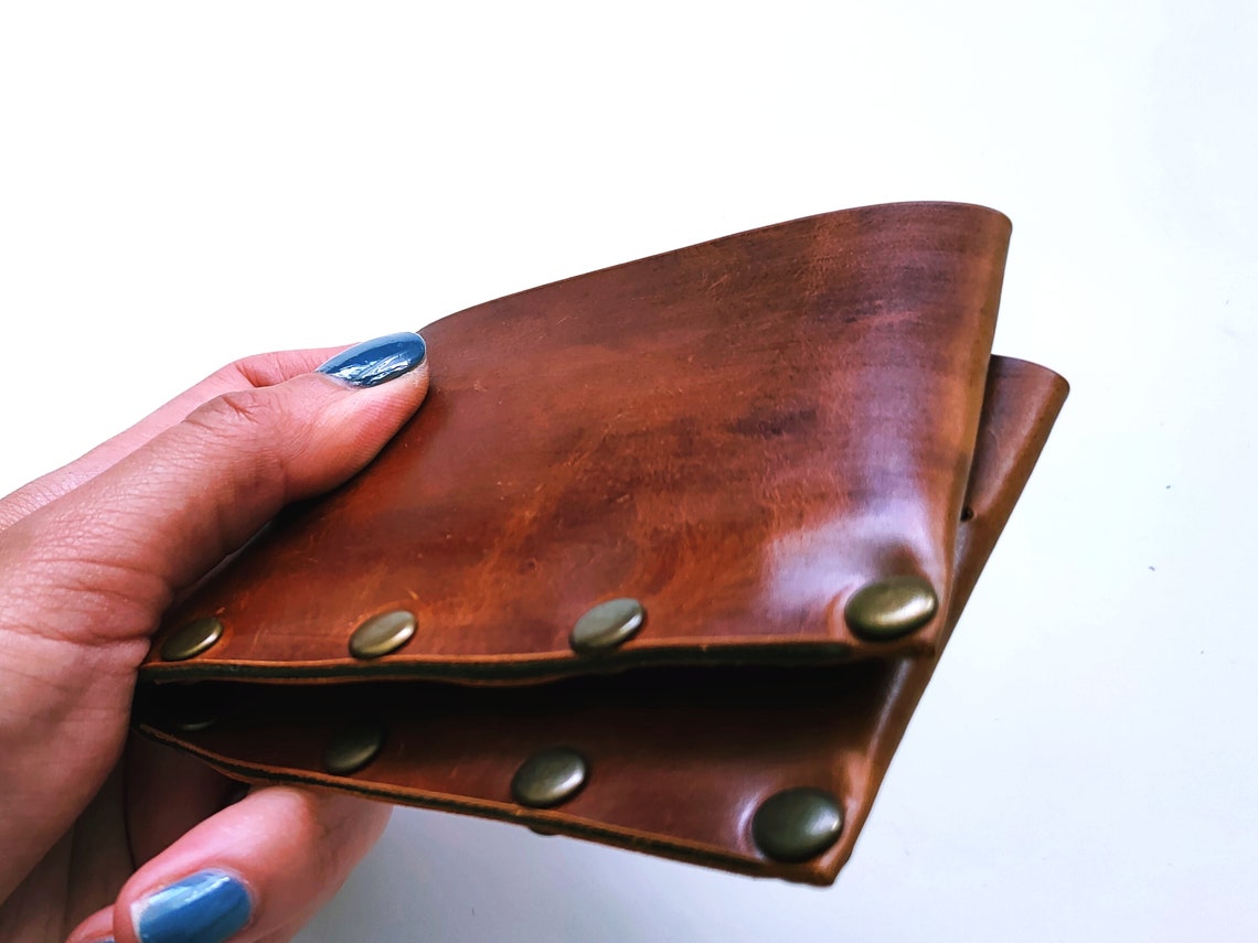 Personalized Leather Minimalist Wallet Brown Green Unisex Etsy