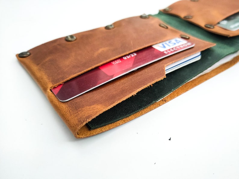 Personalized Leather Minimalist Wallet Brown Green Unisex Etsy