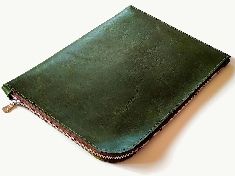 Personalized Full Grain Leather MacBook Air M1 Pro 2020 1316 Sleeve Bag, 2021 14 Brown MacBook Zip Case, Green Luxury Laptop Sleeve Green