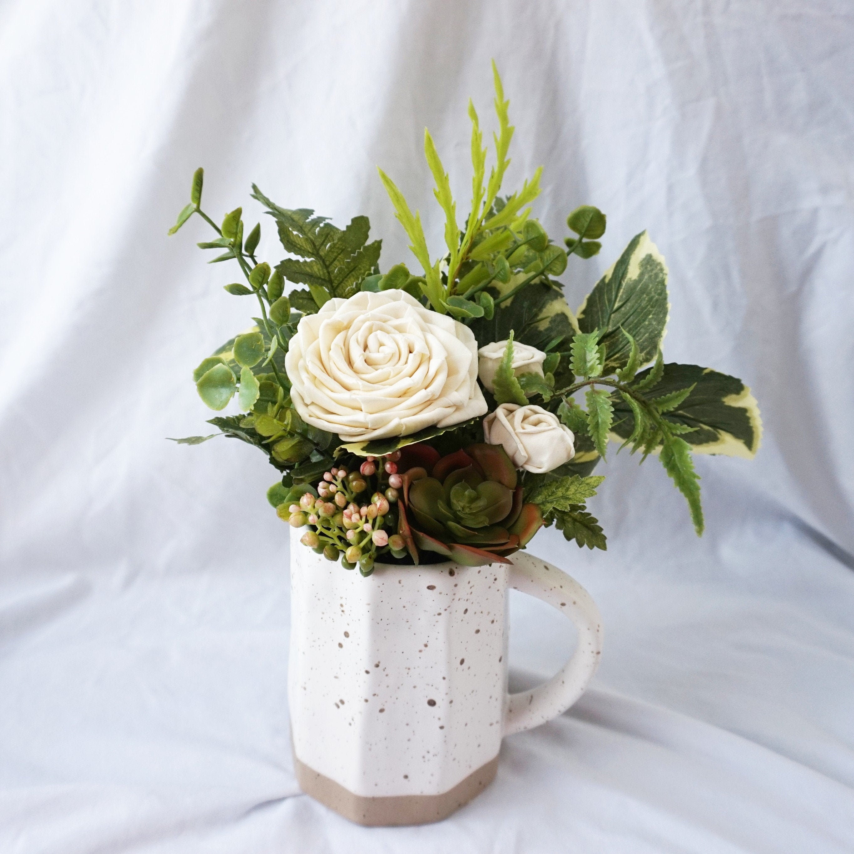 Sola Wood Flower Arrangement in Ceramic Pitcher Succulent Etsy 日本