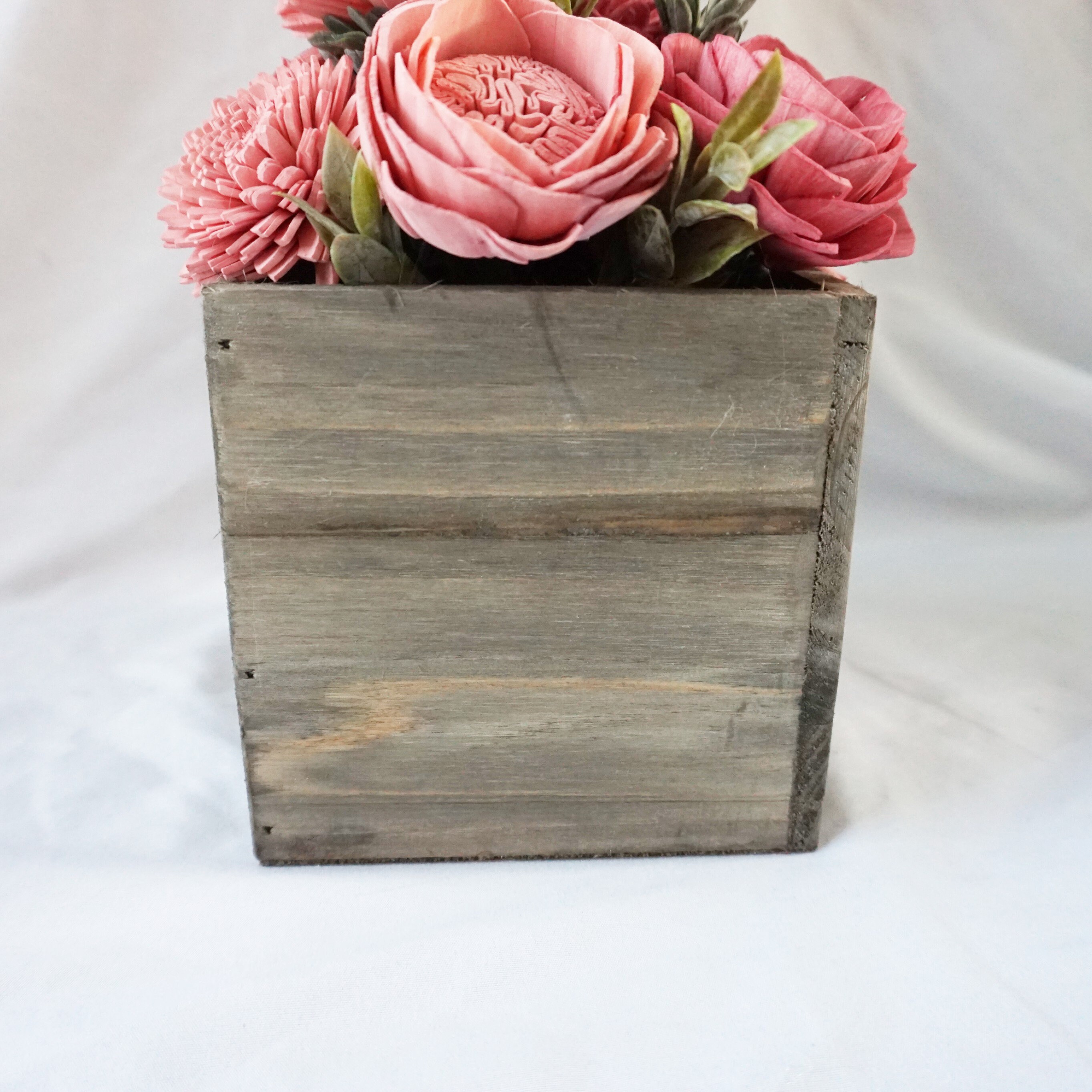 Sola Wood Flower Arrangement In Wooden Container Pink