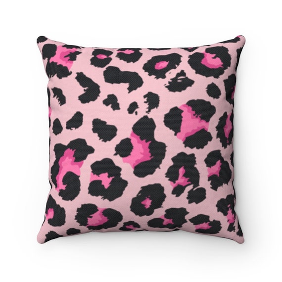 Pink Leopard Print Square Pillow Etsy