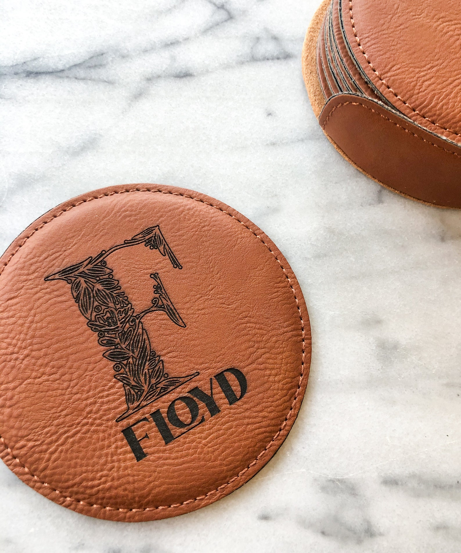 Personalized Leather Like Coaster Set Six 6 Piece Coasters Etsy