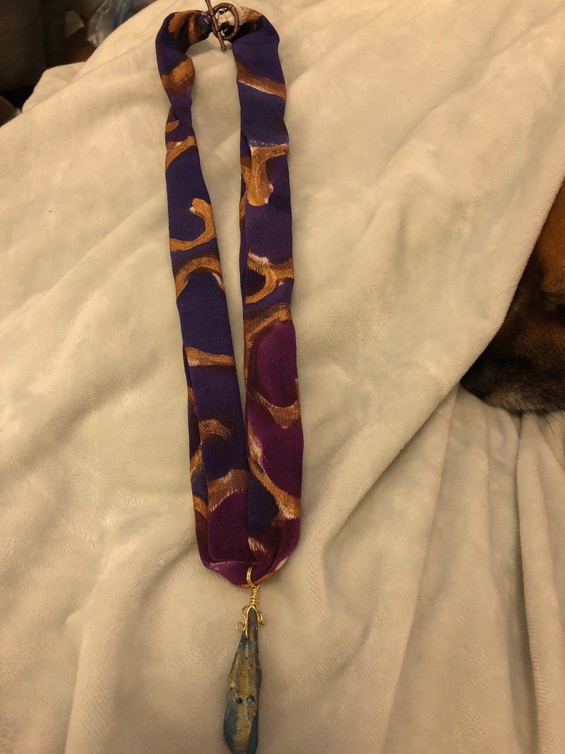upcycled Barneys Gold Swirl Fabric Necklace