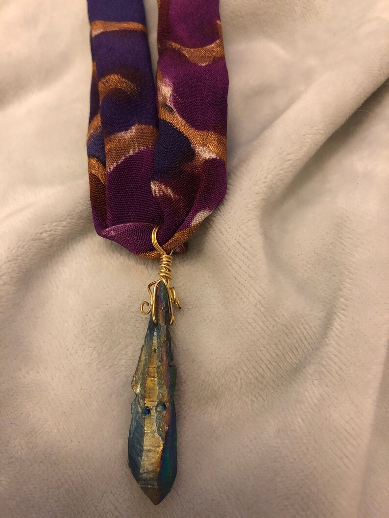 upcycled Barneys Gold Swirl Fabric Necklace