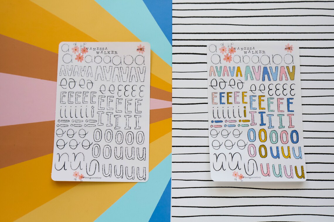 Only Alphas Vowels ONLY Alphas Sticker Bundle | Hand Drawn Alphas | Outlined Alphas ...