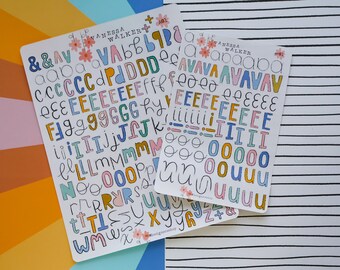 Alpha + Vowel Stickers Bundle Set - Color | Outlined Alphas | Hand Drawn Alphas | Whimsical Stickers | Journaling | Scrapbooking | Planners