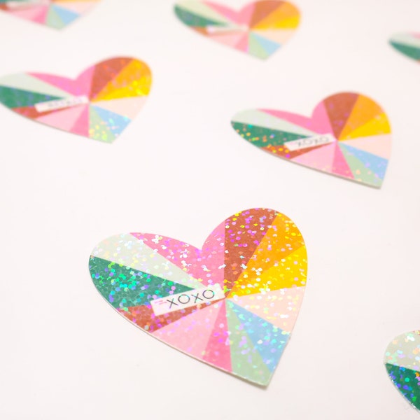 Holographic Sunburst Heart Sticker | Water-Resistant Color Wheel Laptop Sticker