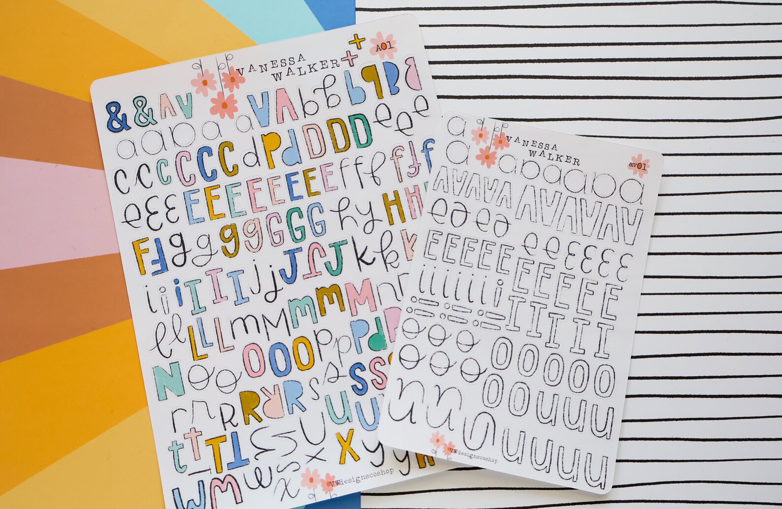 Alpha + Vowel Sticker (B+W) Bundle Set | Hand Drawn Alpha Stickers ...
