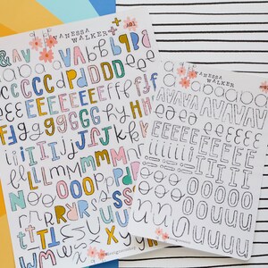 Alpha + Vowel sticker (B+W) Bundle Set | Hand Drawn Alpha Stickers | Whimsical Outlined Alpha Stickers |Journaling | Scrapbooking | Planners