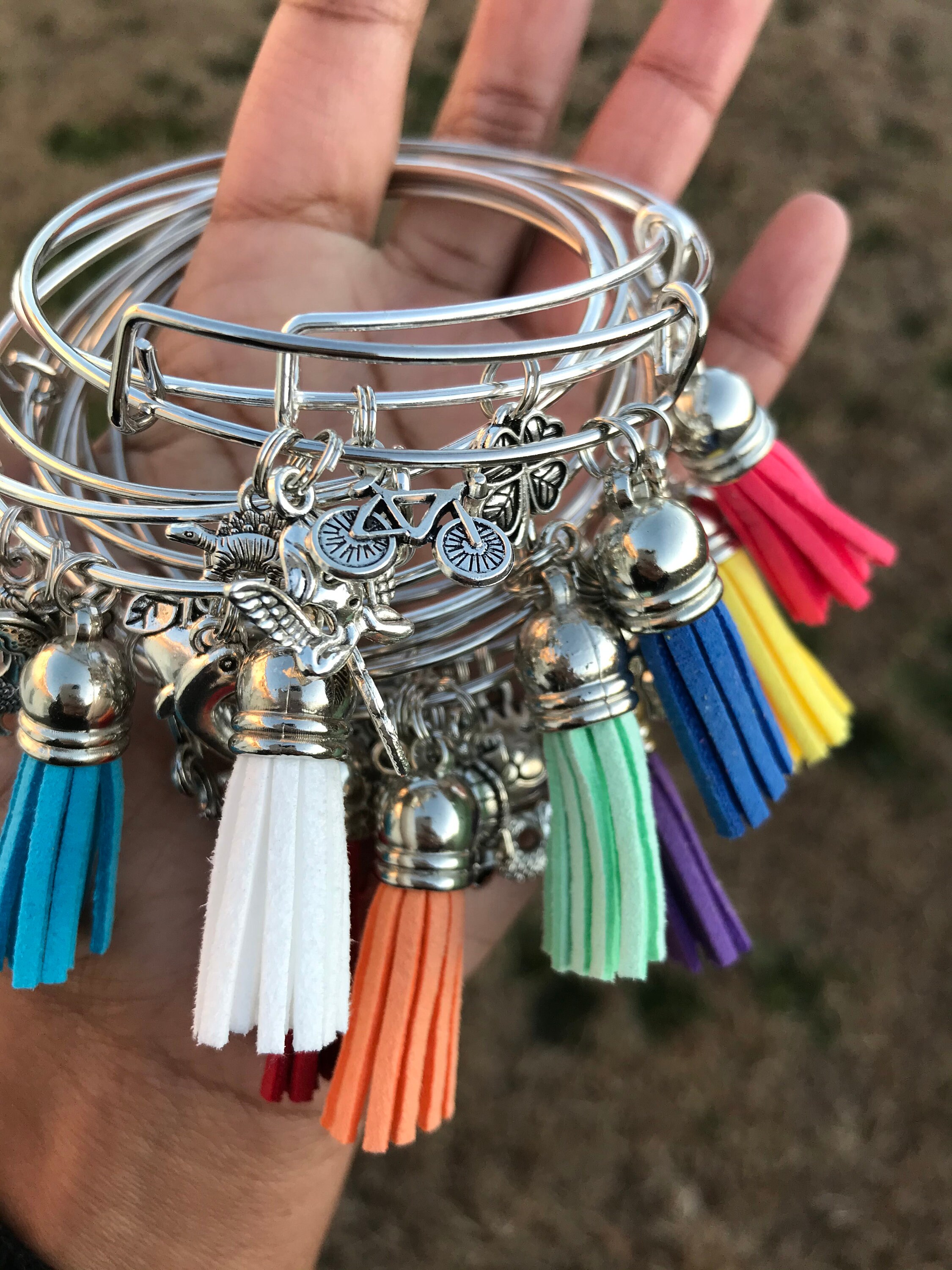 Silver Basic Bangles w/ Tassel Etsy