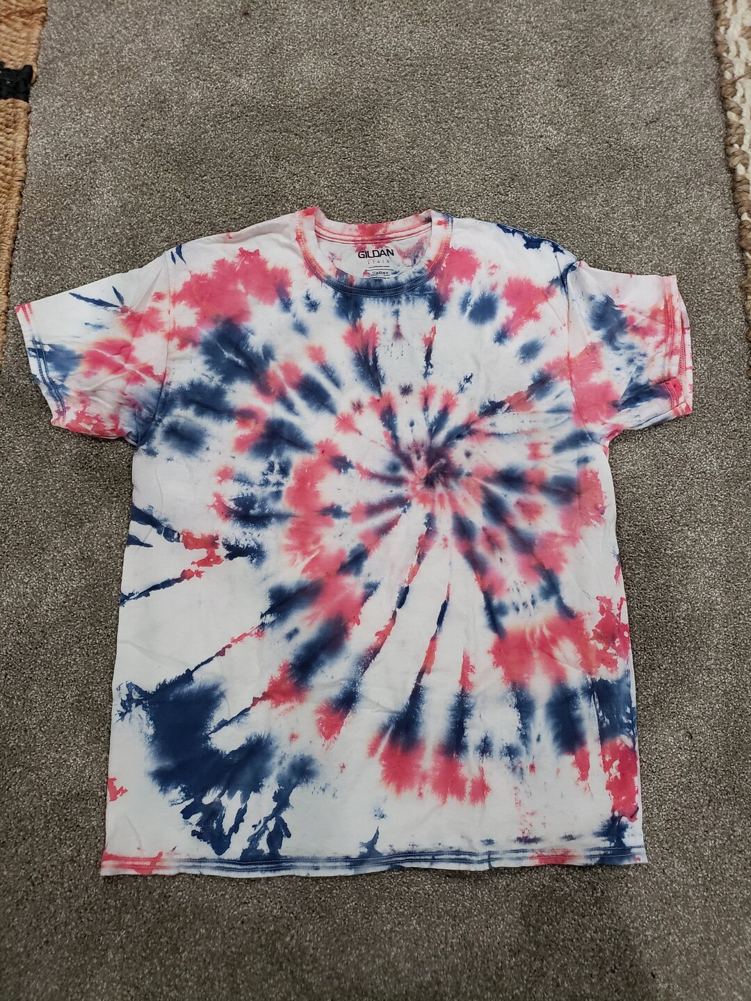 mens red white and blue tie dye shirt