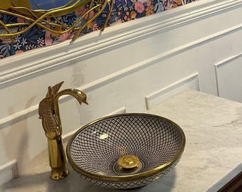 Handmade Moroccan Ceramic Vessel Sink: Crystalline Glaze Bathroom Lavabo