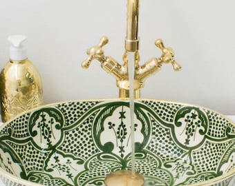 Handmade Moroccan Vessel Sink: Green Ceramic Bathroom Lavabo