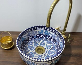 Handmade Moroccan Ceramic Vessel Sink: Boho Bathroom Lavabo