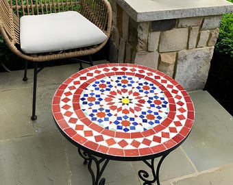Handmade Mosaic Art Side Table: Moroccan Patio Decor