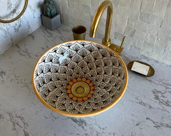 Hand-Painted Moroccan Vessel Sink: Round Ceramic Bathroom Basin