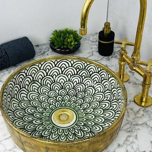Custom Messing Waschbecken - marokkanisches Porzellan Waschtisch Waschbecken, Einzelschüssel Keramik Lavabo, Organic Design für Elegantes Badezimmer-kostenloser Versand