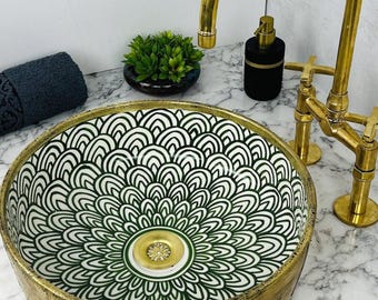 Hand-Painted Moroccan Vessel Sink: Artisan Ceramic Bathroom Basin