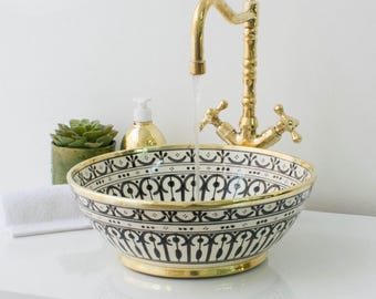 Hand-Painted Moroccan Vessel Sink: Blue Ceramic Bathroom Basin
