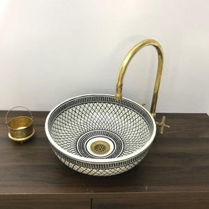 Glasiertes Keramikwaschbecken - Keramikgefäß Waschtisch, Badezimmer im Marmor-Stil Lavabo, elegantes Travertin Design für Küche oder Badezimmer